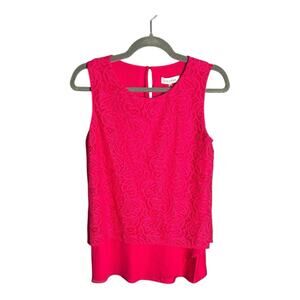 Calvin Klein Bright Pink Sleeveless Lace Blouse XS